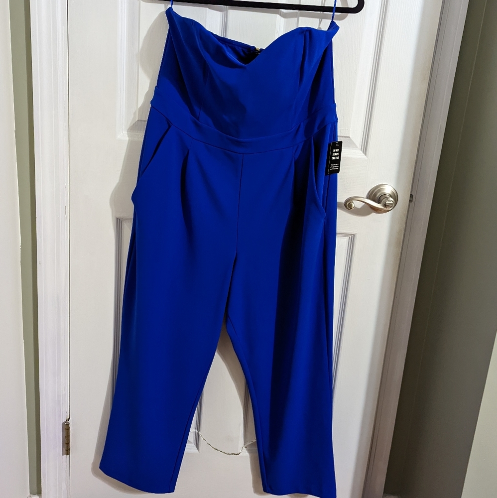 Blue strapless jumpsuit